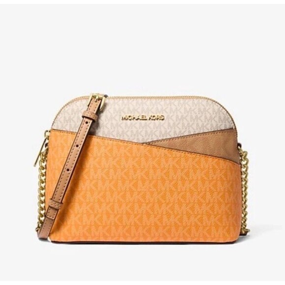 New Michael Kors Jet Set Travel Medium Dome Crossbody Pop Orange Multi - Picture 4 of 5